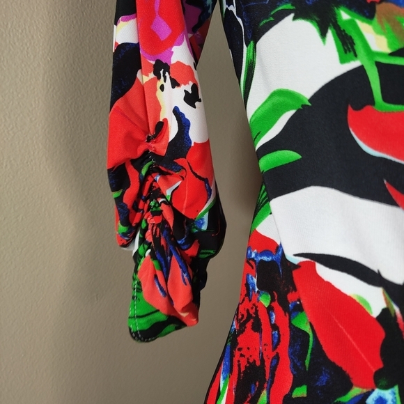 Joseph Ribkoff Floral Zebra Print Wrap Dress Bold Tropical V-Neck 3/4 Sleeve - Picture 7 of 9